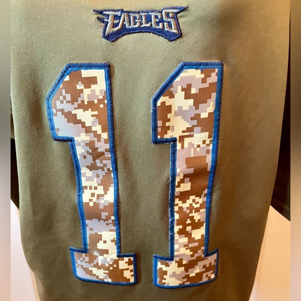 Olive Green Eagles Jersey with Embroidered Camo Number 11 Wentz Size Large - Picture 3 of 11